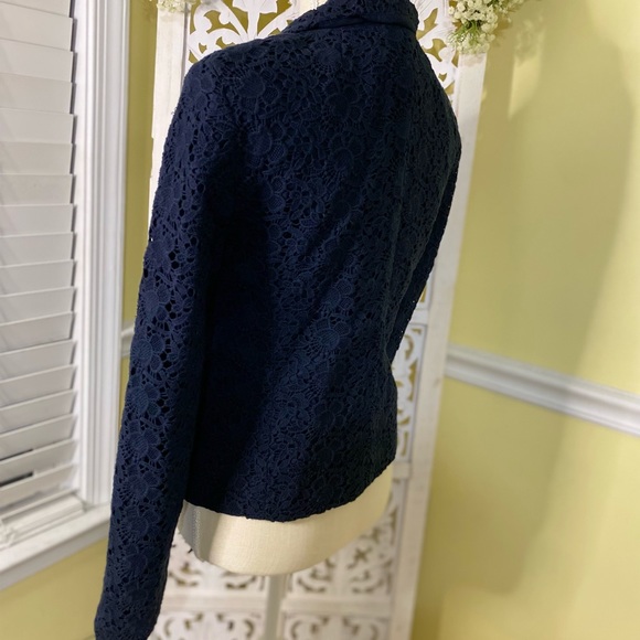 EUC Loft navy crochet lined open blazer Sz6 - Picture 5 of 12